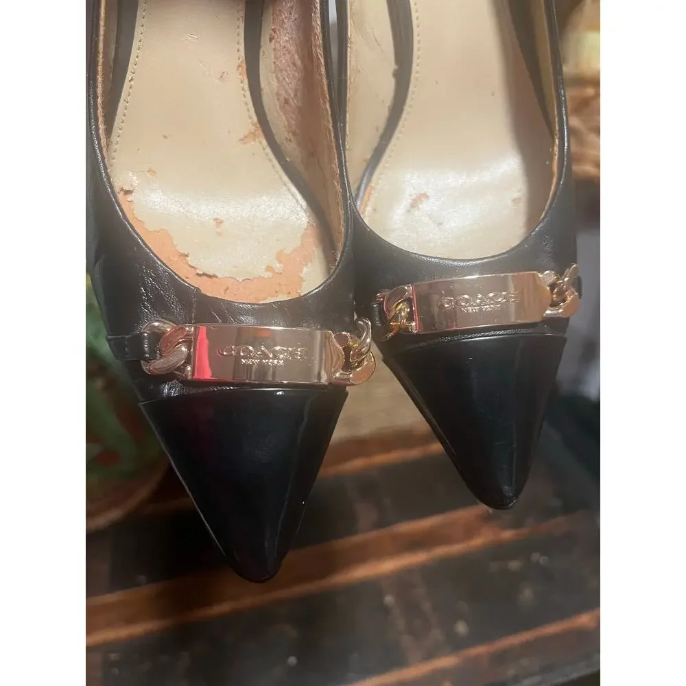 Coach Black Leather Patent Cap Toe Pumps 7.5 Y2K Office Siren Heels